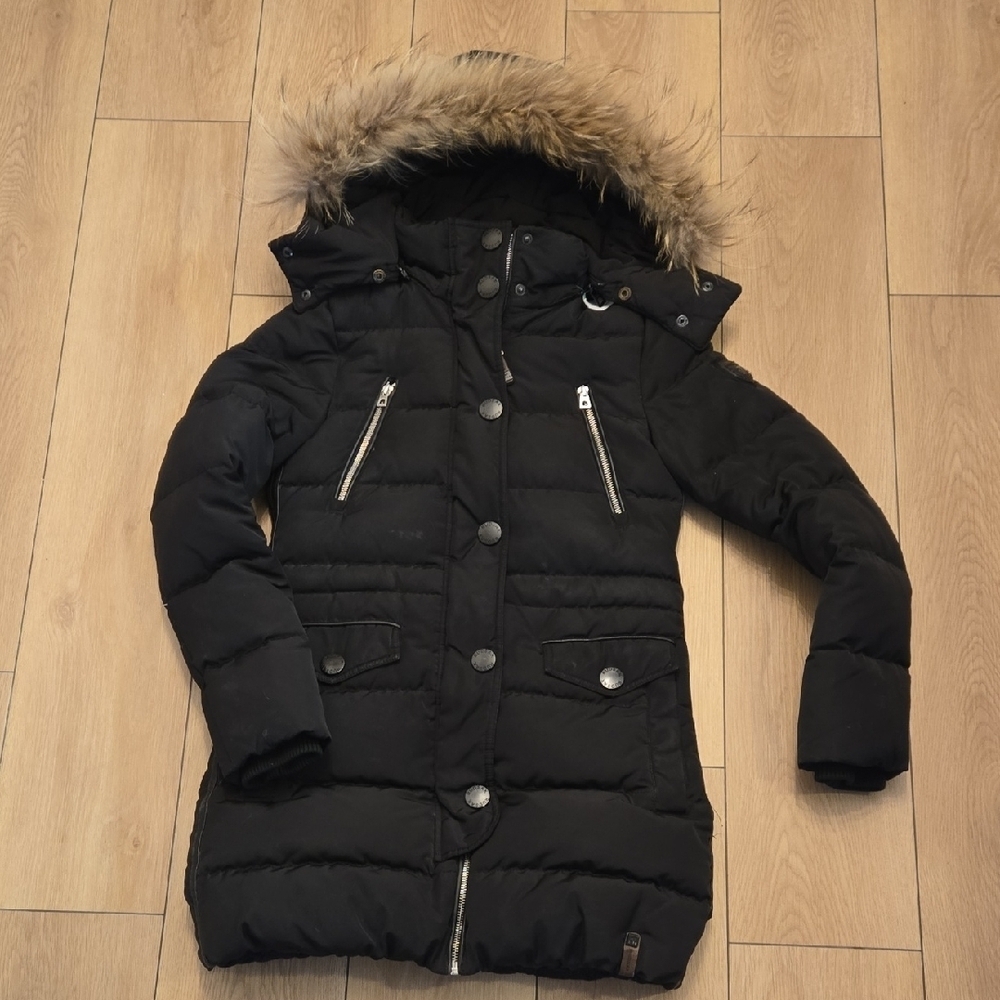 RUDSAK Black Puffer Jacket with Faux Fur Hood Sz XS - Picture 2 of 14